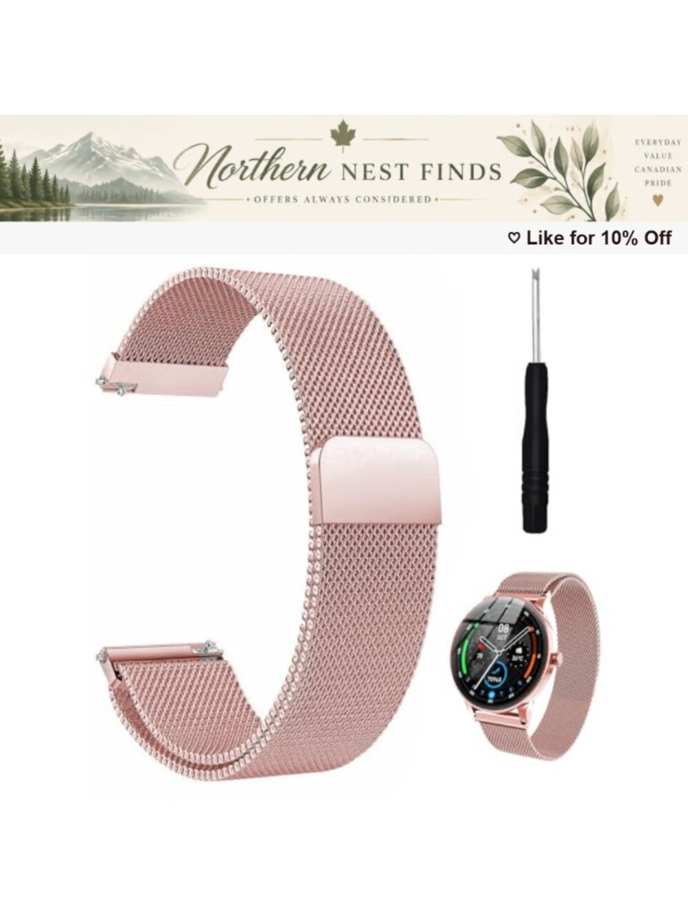 Milanese Stainless Steel Smart Watch Band Magnetic Clasp 18mm Quick Release